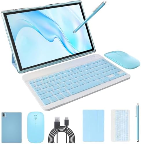 Android 14 Tablet with Keyboard Tablets 2 in 1 8GB+64GB/1TB expansion 10 inch Tablet And Case Mouse Stylus Android Tablets PC 10.1" Tableta Computer 8MP Dual Camera 6000 mAh battery WiFi BT Blue Tab.