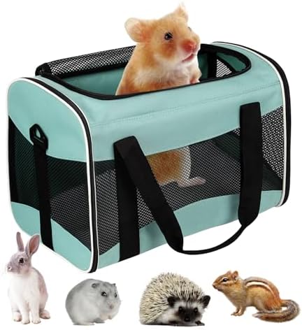 Small Animal Travel, Carrier for Hedgehog Rat Parrot Bird Guinea Pig, Lizards Carrier, Soft Sided Travel Carrier Portable Guinea Pig Travel Carrier Up to 10 Lbs (15 * 10 * 10, Green)