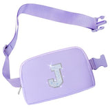 COSHAYSOO Purple Belt Bag Crossbody Initial Fanny Waist Pack Small Cross Body Hip Bum Purse for Teen Girl Women Travelers Shopping Gym Travel Traveling Trip Gift Christmas Presents Letter J