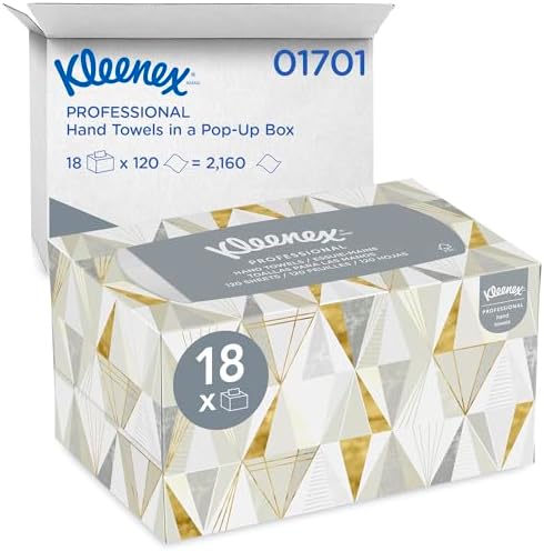 Kleenex® Hand Towels with Premium Absorbency Pockets (01701), Pop-Up Box, White, 18 Boxes / Case, 120 Hand Towels / Box, 2,160 Hand Towels / Case