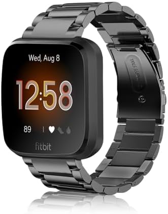 FINTIE Metal Band Compatible with Fitbit Versa 2 1 and Lite Edition, Solid Stainless Steel Strap Replacement Wristband Business Bracelet