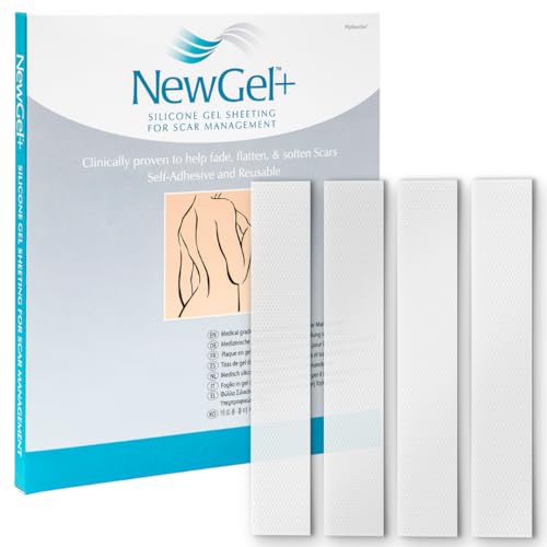 Advanced Silicone Scar Treatment Sheets for OLD, NEW Scars, Surgery, Keloids, C-Section, Burns, by NewGel Plus by MyNew Gel, 1" x 6" Sheet (4 Count) - CLEAR