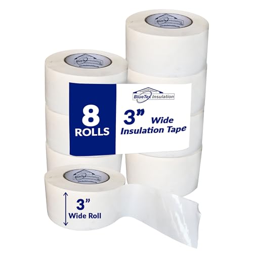 BlueTex Insulationㅤ 3" Wide x 180' Long White Vapor Barrier Seam Tape - 8 Roll Bulk Pack Waterproofing & Great for Crawlspaces, Insulation Repairs, Underlayment Seams, Metal Building Insulation Seams
