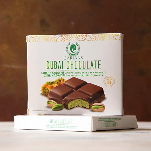 CARIANS Dubai Chocolate Bar, Crispy Kunafa and Pistachio with Milk Chocolate, Luxury Chocolates with Crispy Kunafa, Great for Gift Giving, Anniversary