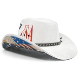 Keilin Team Trump Cowboy Cowgirl Hat American Flag USA Patriotic Embroidered Straw Western MAGA Hat White