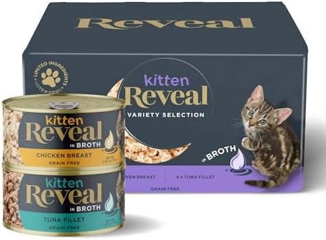 Reveal Natural Wet Kitten Food in Broth, Limited Ingredient Grain Free Canned Kitten Food, Protein with No Artificial Additives, Tuna Fillet in Broth (8 x 2.47 oz Cans)