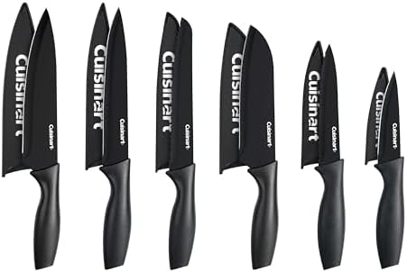 Cuisinart Knife Set, 12pc Ceramic Coated Knife Set with 6 Blades & 6 Blade Guards, Lightweight, Stainless Steel, Durable & Dishwasher Safe (Black)