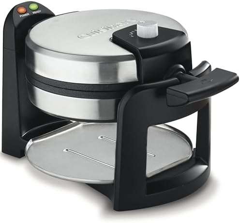 Cuisinart WAF-F30 Round Flip Belgian Waffle Maker, Black/Silver, 1 inch thick