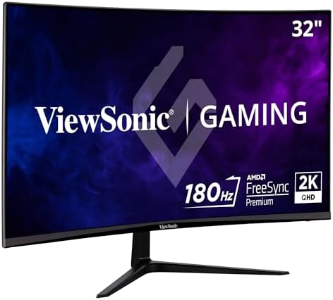 ViewSonic Omni VX3218C-2K 32 Inch Curved 1ms 1440p 165hz Gaming Monitor with FreeSync Premium, Eye Care, HDMI and Display Port, Black