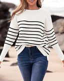 BTFBM Women Winter Sweater Oversized Sweater Long Sleeve Pullover Tops Loose Fit Christmas Sweater(Striped White Black,X-Large)