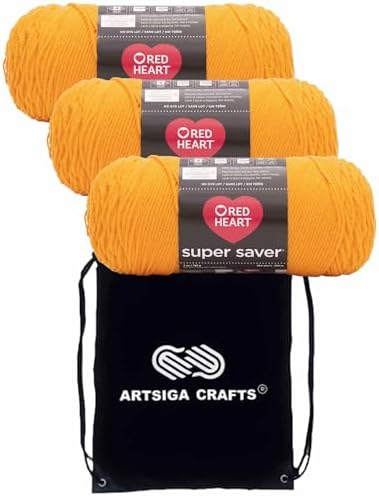 Red Heart Super Saver Saffron E300-234 (3-Skeins - Same Dye Lot) Worsted Medium #4 Acrylic Yarn for Crocheting and Knitting with Project Bag