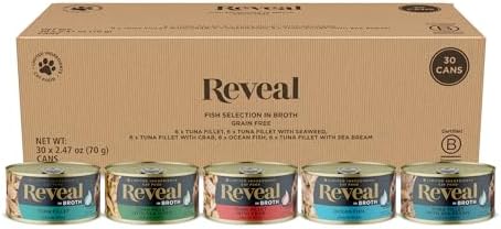 Reveal Natural Wet Cat Food, 30 Count, Grain Free, Limited Ingredient Canned Food for Cats, Fish Variety in Broth, 2.47 oz Cans