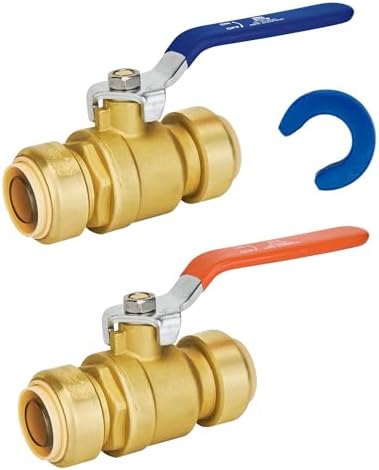 Shut Off Ball Valve 1 Inch, SUNGATOR 1 Inch Ball Valve, Push-to-Connect Water Shutoff, Easily Match to Pipe using Red and Blue Handle,No Lead Brass Plumbing Fittings for PEX Pipe,Copper,CPVC,Pack of 2