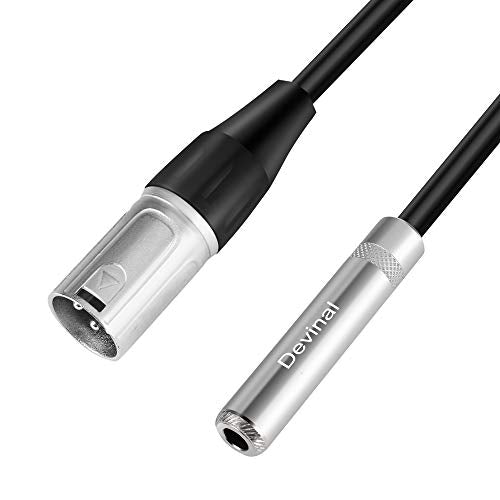 Devinal XLR Male to 1/4" Female calbe, 3 Pin Male to 6.35mm Socket Audio Cord, XLR Plug to TS/TRS Quarter inch Adapter Connector Converter Metal Construction 5FT 1.5m