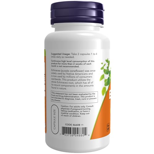 NOW Supplements, Echinacea (Purpurea Root) 400 mg, Immune System Support*, 100 Veg Capsules