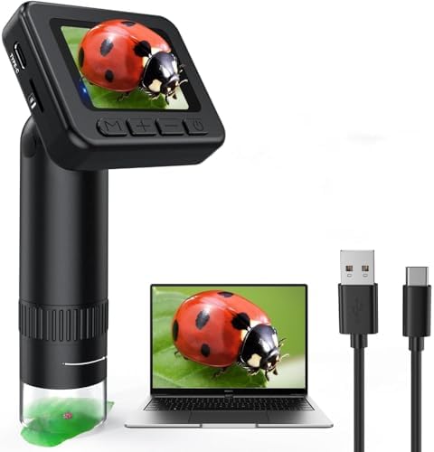 Microscope for Kids 50X-1000X Magnification- 2 inch IPS HD Screen, 2-31MP Photos, 1080P Video, 2-Hour Battery Life, Easy Carry- Perfect Science Kit Gift for Kids (No SD Card & Glass Slides)