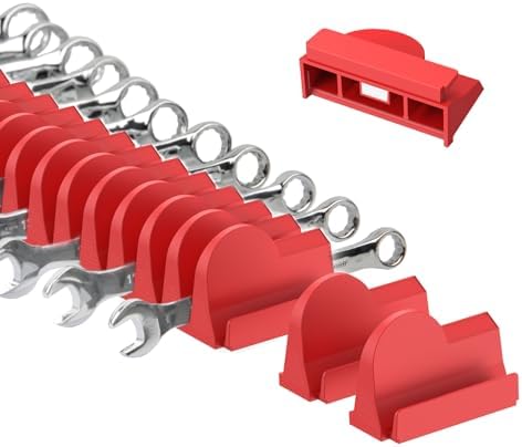 48 pcs Magnetic Modular Wrench Organizers for Tool Drawers - Wrench Rack with Metric&SAE Labels, Perfect Tool Storage Holder with Magnet. Gift for father, brother and boyfriend (Red with magnets)