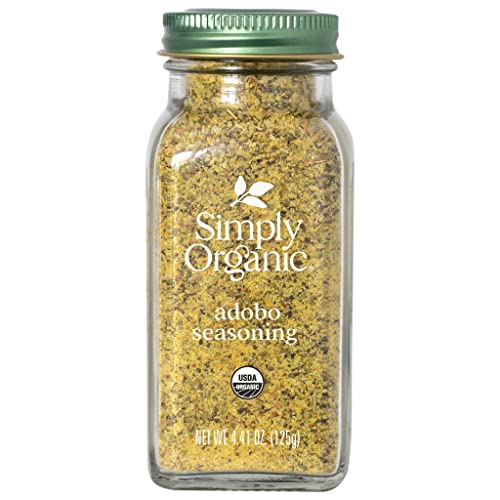Simply Organic Adobo Seasoning, 4.14-Ounce, Garlic, Onion& Pepper Blend, Add Depth Without Heat To Fish, Meats, Rice, Kosher