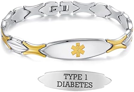 LinnaLove 7 1/2 inch Medical Alert Bracelets for women Stainless Steel Fashion Medical Bracelets Personalized Engraving