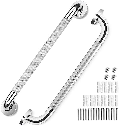 2 Pack Grab Bars for Elderly for Wall 16 Inch, Fit for Studs, Knurled Anti-Slip Bathroom Shower Grab Bars for Seniors, Safety Handicap Grab Bars for Shower, Shower Handles for Elderly, Tesuchan