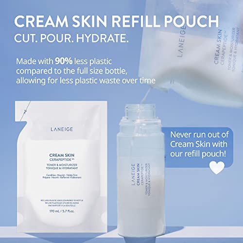 LANEIGE Cream Skin Refillable Toner & Moisturizer with Ceramides and Peptides: Amino Acid, Nourish, Hydrate, Barrier-Boosting, Visibly Firm 160 ml