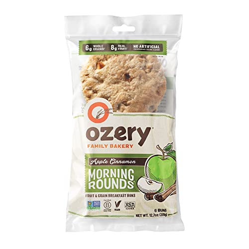 Ozery Bakery Apple Cinnamon Morning Rounds, Allergen Free, Vegan, Made with Real Fruit, Breakfast Buns, Pita Bread, 6 Buns Per Bag, 4-Pack