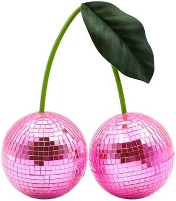 Disco Ball New Cherry Disco Mirror Ball Hanging Reflects Light Ball for DJ Club Stage Bar Party Wedding Holiday Decoration Home Cherry Decor (3.9‘’, Pink)