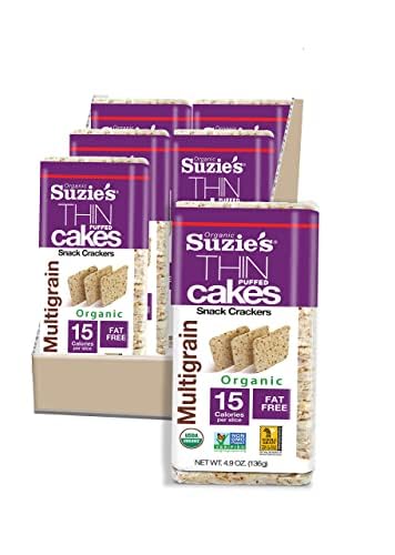 Suzie's Organic Multigrain Rice Cake Thins|6 Pack|USDA Organic, NON-GMO, Fat-Free, Sugar-Free, Gluten-Free|Low-Calorie Snack-16 Calories Per Slice|Bread & Cracker Replacement