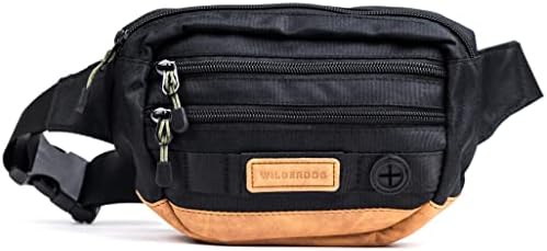 Wilderdog Utility Fanny Pack stores Treats, Balls, Keys in 3 Pockets with adjustable strap and Poop Bag dispenser (Black)