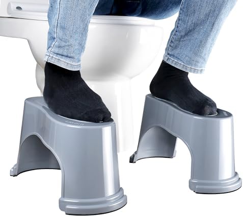 EVRON Toilet Stool 7" Bathroom Squatting Poop Stool for Potty Assistance,Portable Plastic Potty Stool for Adults,Space Saving Storage,Flexible Distance Adjustment Stackable Design(Gray 1 Pairs)