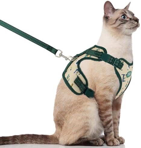 Supet Cat Harness and Leash for Walking Escape Proof, Adjustable Harness for Cats, Easy Control Small Cat Harness for Medium Large Kitten Lattice Crocodile Green S