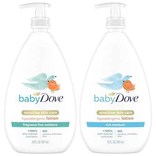 Dove Baby Lotion Bundle – Sensitive Skin Care Hypoallergenic Lotion, Nourishing & Hydrating Baby Lotion for Newborn, Rich Moisture & Fragrance Free Moisture, 20 Oz (2 Piece Set)