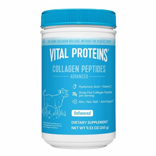 Vital Proteins Collagen Powder Supplement Hydrolyzed Peptides with Hyaluronic Acid and Vitamin C - Non-GMO, Dairy & Gluten Free Unflavored, 9.33oz