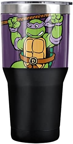 Teenage Mutant Ninja Turtles TMNT OFFICIAL Donnie And Logo 30 oz Travel Tumbler, Stainless Steel, Vacuum Insulated with Leak Resistant Slide-Lock Lid