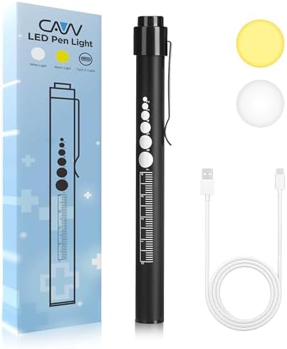 CAVN Rechargeable Pen Light with Pupil Gauge LED Penlights for Nurses Doctors, Warm/White Light, USB Rechargeable Medical Penlight Gifts for Nurses Nursing Student (Black)