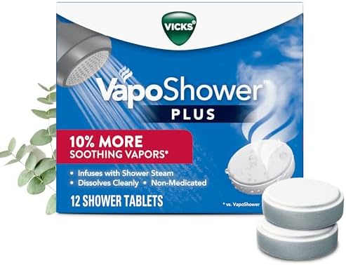 Vicks, VapoShower Plus, Shower Steamers, Eucalyptus Shower Steamer & Menthol Scent, Clean Dissolving Vapor Shower Tablets, Aromatherapy Shower Steamer & Shower Bombs, 12 count