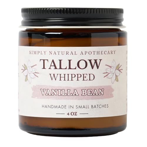 Beef Tallow for Skin - Tallow for Face Moisturizer - Whipped & Handmade - Moisturizing Face and Body Cream/Butter - Sensitive & Dry Skin - 100% Grass Fed Cows - Warm Vanilla - 4 oz