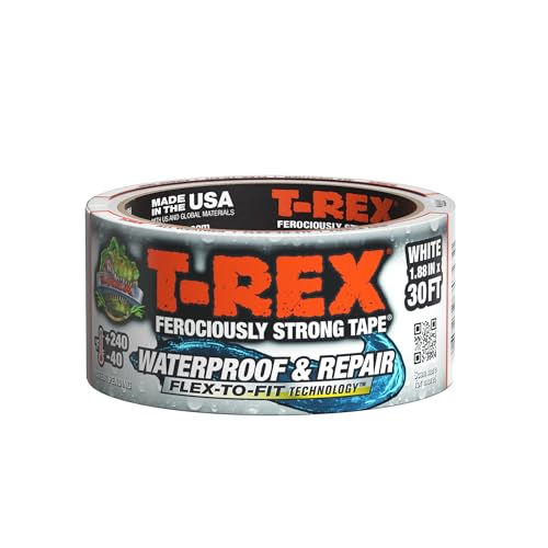 T-Rex Flexible Waterproof Tape - Heavy Duty Adhesive Waterproofing Tape for Repair, Leaks, Roof Patches - Extreme Weather & UV Resistance - White, 1.88" x 30 ft. (Pack of 1)