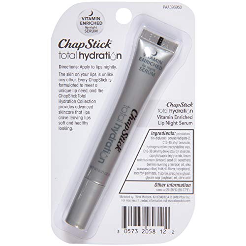 ChapStick Total Hydration Vitamin Enriched Lip Night Serum, Night Lip Serum for Overnight Lip Care - 0.21 Oz