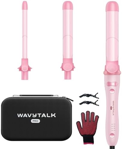 Wavytalk Pro Rotating Curling Iron Set, Automatic Curling Iron Set with 3 Interchangeable Barrel(0.5"-1"-1.25”), Adjustable Heat/Speed/Direction of Rotation, Salon-Quality Curls and Waves,Pink