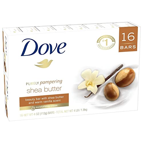 Dove Purely Pampering 16-4 OZ Shea Butter Bar Soaps, Warm Vanilla Scent, 64 OZ, White