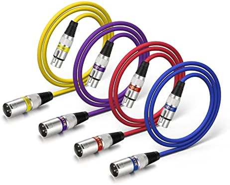 EBXYA XLR Microphone Cable, 3ft XLR Cable Audio Cords Microphone Patch Cable Balanced, 4 Color Packs