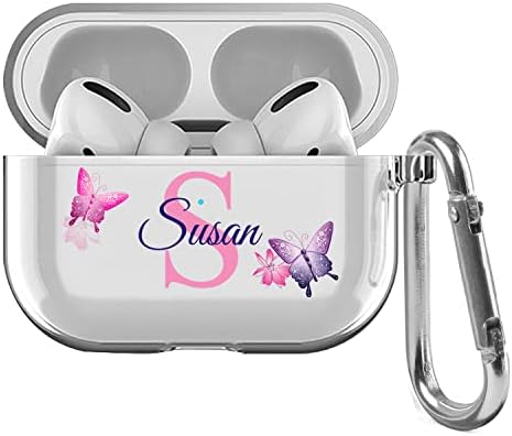 IKPYTREE Custom Name & Initial Crystal Clear Case for AirPods 4th Generation Pro/Pro 2 and 3rd Generation，Thin Shockproof Protective Customized Transparent Case(Purple Butterfly)