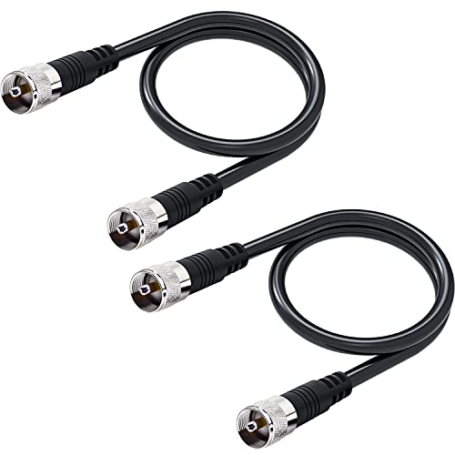 RG8x Jumper Cable, 2 Pack 2ft CB Coax Cable PL259 UHF Connector 50 ohm Low Loss for Ham Radio, Antenna Analyzer, Dummy Load and SWR Meter