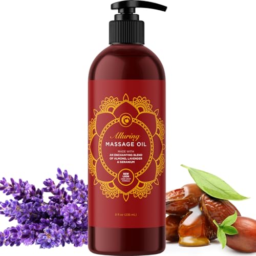 Relaxing Massage Oil for Massage Therapy - Aromatherapy Full Body Massage Oil with Enchanting Lavender Ylang Ylang Orange and Geranium Essential Oils - Naturally Scented Vegan Non GMO & Gluten Free