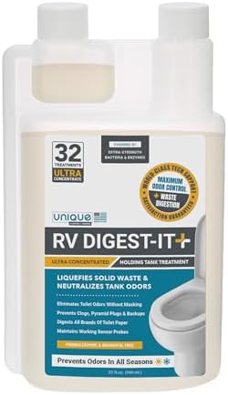 Unique RV Digest-It+ Extra-Strength Ultra-Concentrate - 32 RV Toilet Treatments - Eliminates Smells and Liquifies Waste (32 oz)