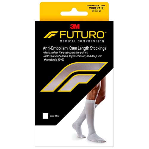 FUTURO Anti-Embolism Knee Length Stockings, Extra Large Regular, White. Moderate (18 mm/Hg)