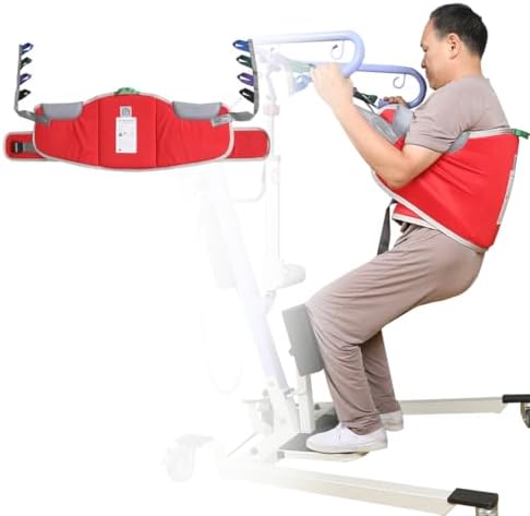 Sit to Stand Lift Patient Aid Padded Sling and Stand Assist with Back Support,Patient Lift Sling Works with Most Mobility Aids & Equipment (Large-Red)