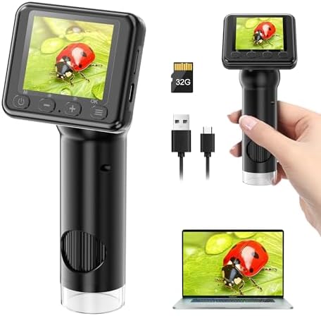 Portable Digital Microscope - Handheld Microscope with 2" LCD Screen - 800 X HD Pocket Digital Microscope - Mini Coin Microscope Camera Magnifier - with 32GB Card