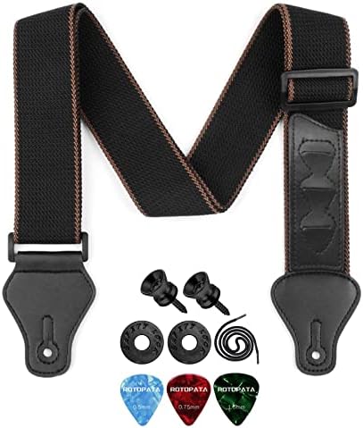 ROTOPATA Guitar Strap, Electric Guitar Strap with Pick Holders, PU Leather Ends Acoustic Guitar Strap with 2 Buttons 2 Locks 3 Guitar Picks